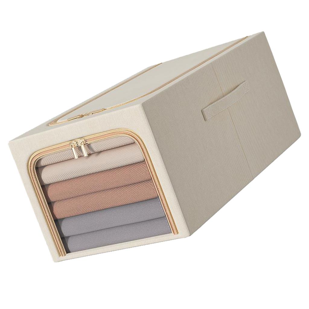 Clothes Storage Bag 50L Clothes Storage Bin Bedroom Storage Box with Metal Frame Handle 47x35x30cm