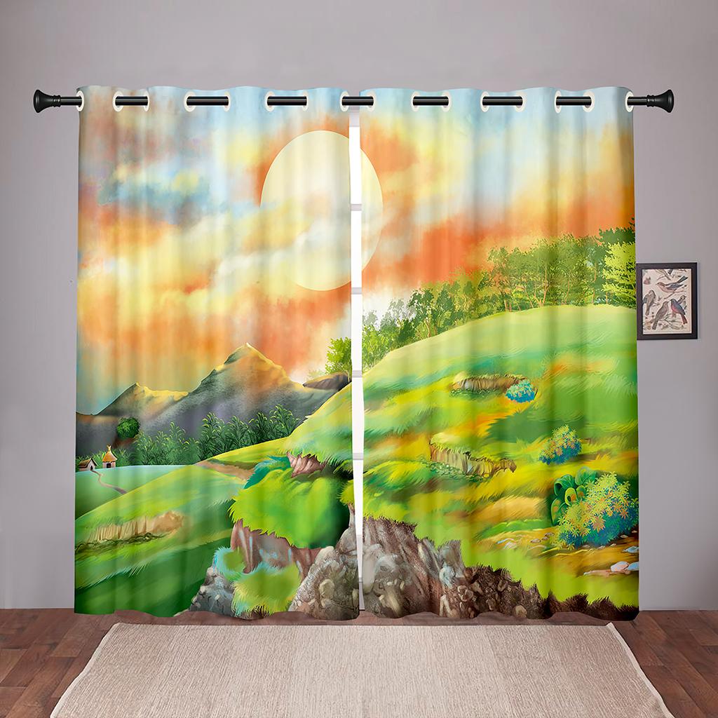 Thick 2Pieces90% Shading Nature Landscape Sunset Sea Blackout Window Curtains For Bedroom Living Room Bathroom Kicthen Door Hall