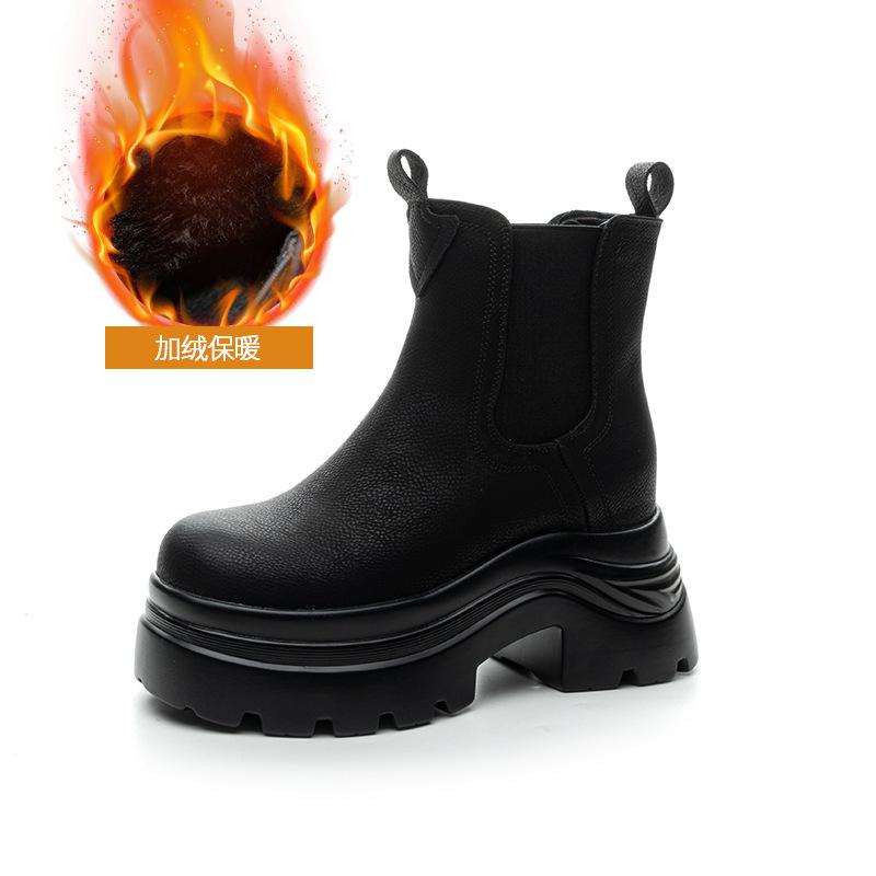 Thick-soled inner height-increasing Martin boots for women's autumn and winter new casual fashion British style one-pedal versatile chimney for women