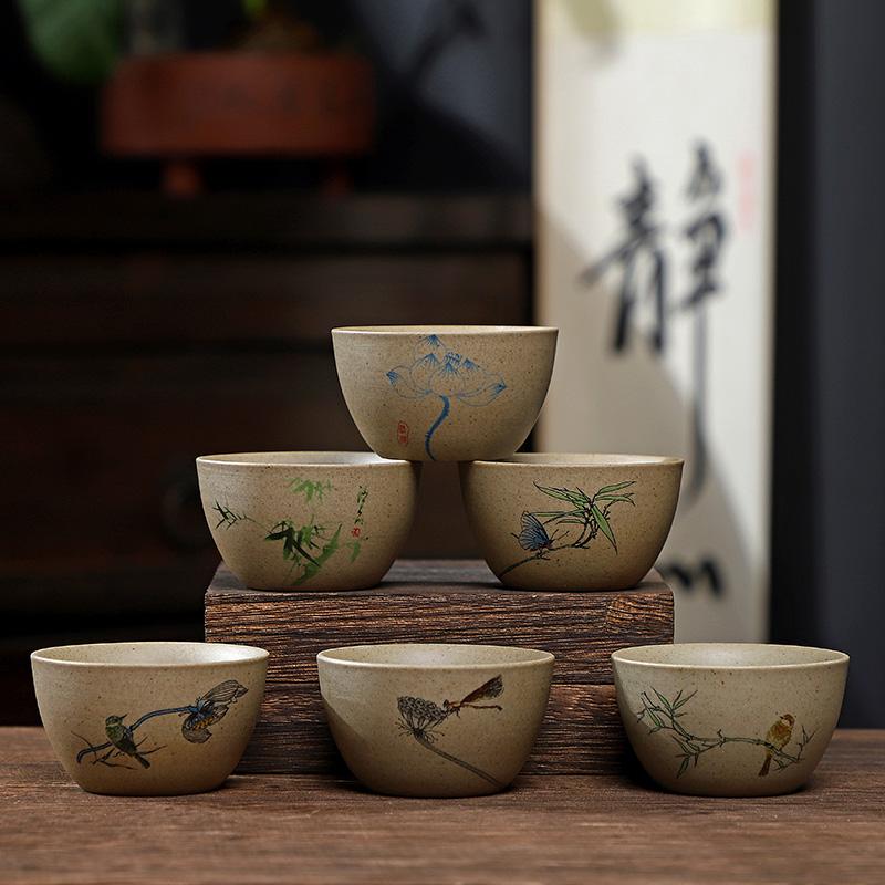 6pcs 70ml Kung Fu Little Tea Cup Household Ceramic Tea Cup Chinese Coarse Pottery Tea Bowl Drinking Utensils Teaset Accessories