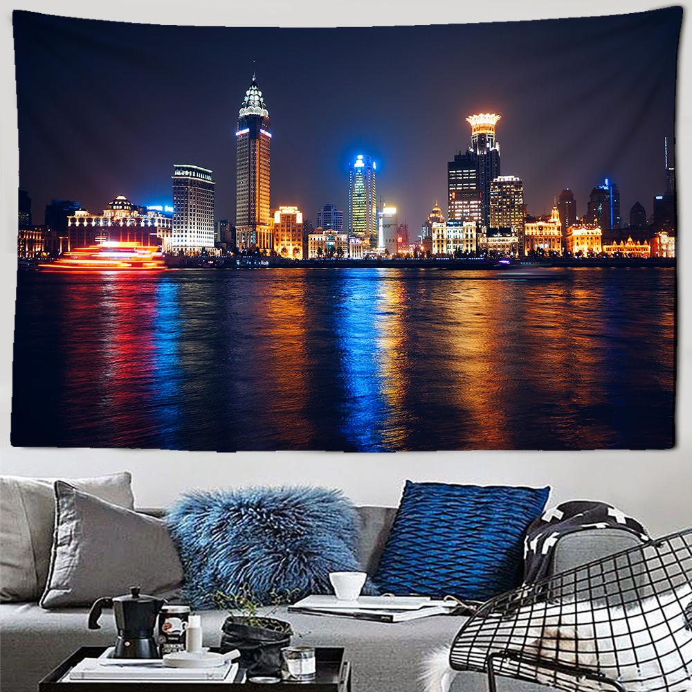 City Night Scenery Tapestry Landscape Fancy Metropolis Wall Hanging Aesthetic Background Wall Bedroom Living Room Decoration