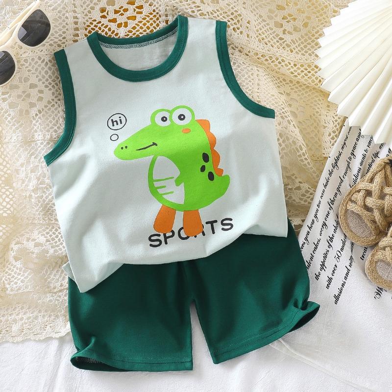 2Pcs/Set Cotton T-shirts Shorts Tank Top Boys Girls Sleeveless Children Sets Kids Clothes Vest Suit Summer Children Clothing Baby