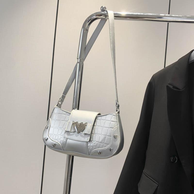 Fashionable Ladies Trendy Simple Solid Color Shoulder Bag Stylish Korean Summer Handbag серебряный