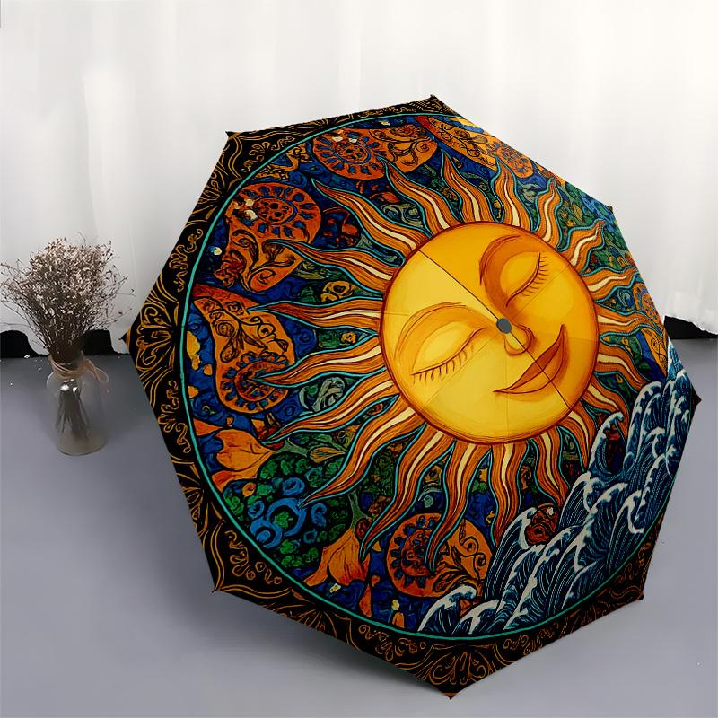 Sunshine Mandala Wall Art: Vibrant Circular Design for Home DecorUmbrella, Portable 3-Fold Umbrella for Men & Women,Christmas Gift ES324