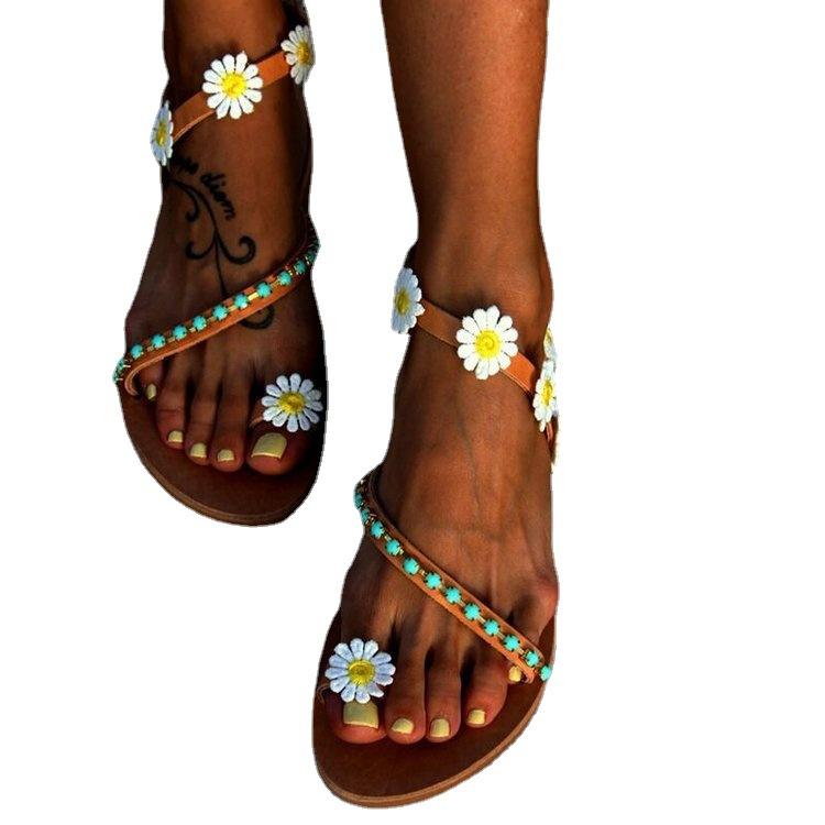 Independent station popular sandals summer new flower flat bottom women sandals cover toe foreign trade large size women's shoes wish