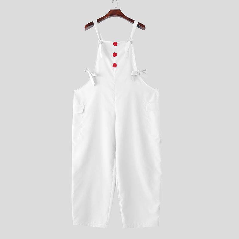 

INCERUN Мужские подтяжки с ремешками Цветочные длинные мешковатые комбинезоны Комбинезоны Брюки XL белый