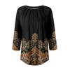 T-shirt à col rond à manches 3/4 pour femme, haut décontracté à la mode, imprimé, plissé, basique