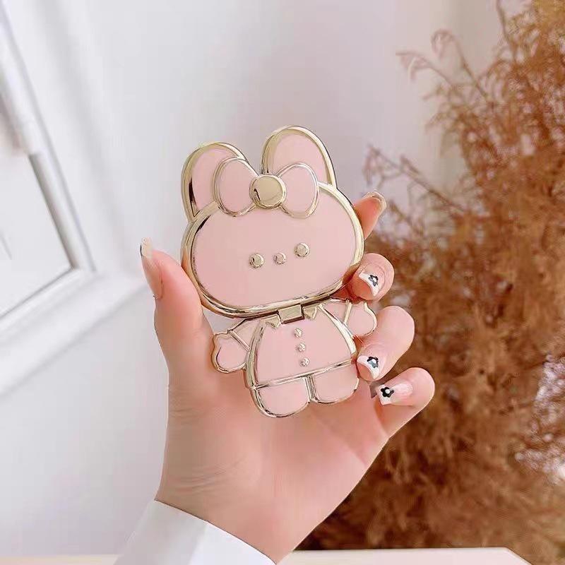 

Universal Mobile Phone Holder Metal Cute Cat Phone Holder Cell Phone Stand 2 In 1 Finger Holder With Make Up Mirror чёрный