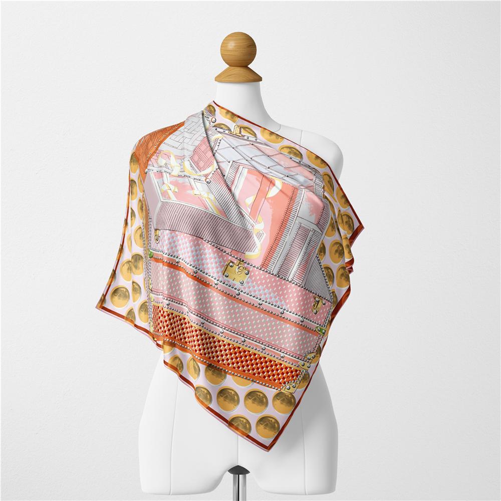 Twill Silk Scarf Woman Box Digital Printing Square Scarves Wraps Bandana Small Hijab Silk Foulards Tie Headband Neckerchief 53CM