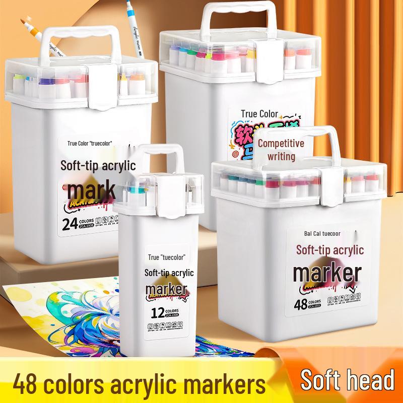 True Color Soft Tip Markers and Stackable Acrylic Brushes for Kindergarten Painting