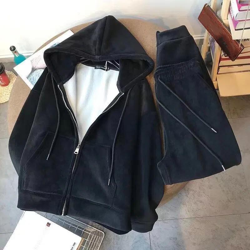 Winter Tracksuit Women Two Piece Set Autumn Thickened Warm Zipper Set Female Solid Sweatshirt Hoodies Pants Sportswear