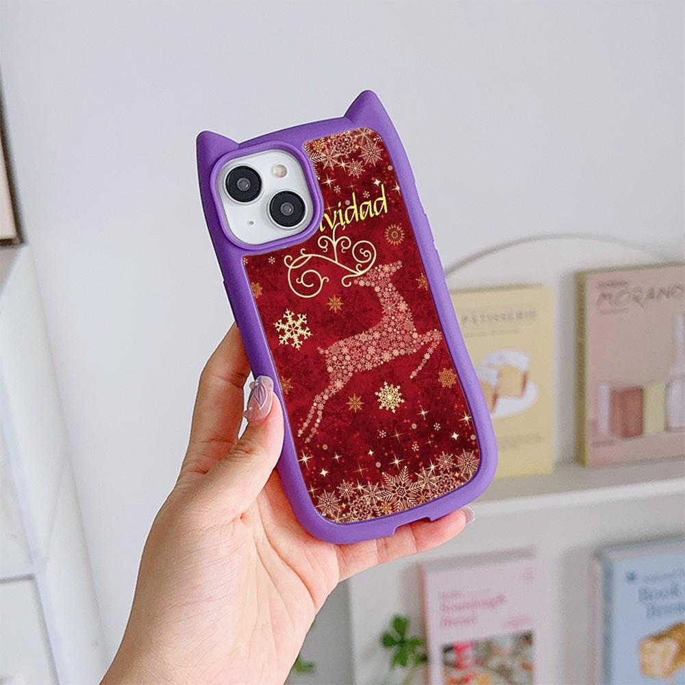 Cat Ear Soft Phone Case for iPhone 16 15 14 13 12 11 Pro Max Plus XR X TPU Anti-Drop Transparent Acrylic Back Cover NY28 Christmas tree Santa Claus