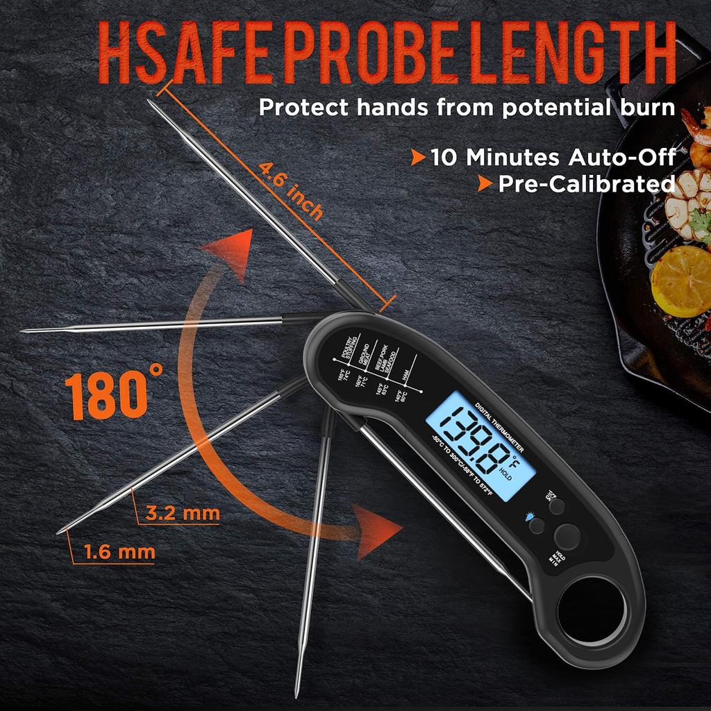 Meat Thermometer Digital, Instant Read Meat Thermometer for Grill and Cooking, Waterproof Food Thermometer for Kitchen and Outside, BBQ, Turkey,