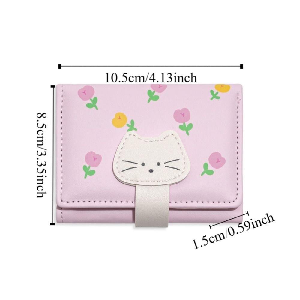 PU Leather Flower Printed Wallet Portable Three Fold Wallet Coin Purse Short Leather Purse  Travel