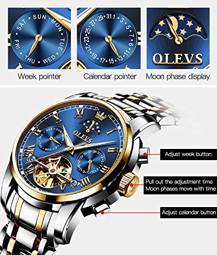 OLEVS Men's Automatic Watch, Stylish Mechanical Wristwatch, Father's Day Gift, Popular Business Watch, Luminous, Cool, Waterproof, Fashionable, Date D