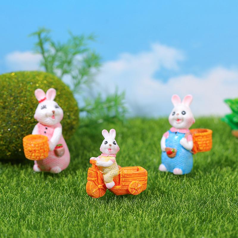Мультяшная цветочная корзина кролик микроландшафтные фигурки настольные украшения — фото 3