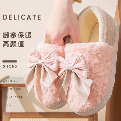 Cotton Slippers Winter Bag Heel Indoor Home Home Bow People Warm and Plush Household Fluffy Slippers Shoes