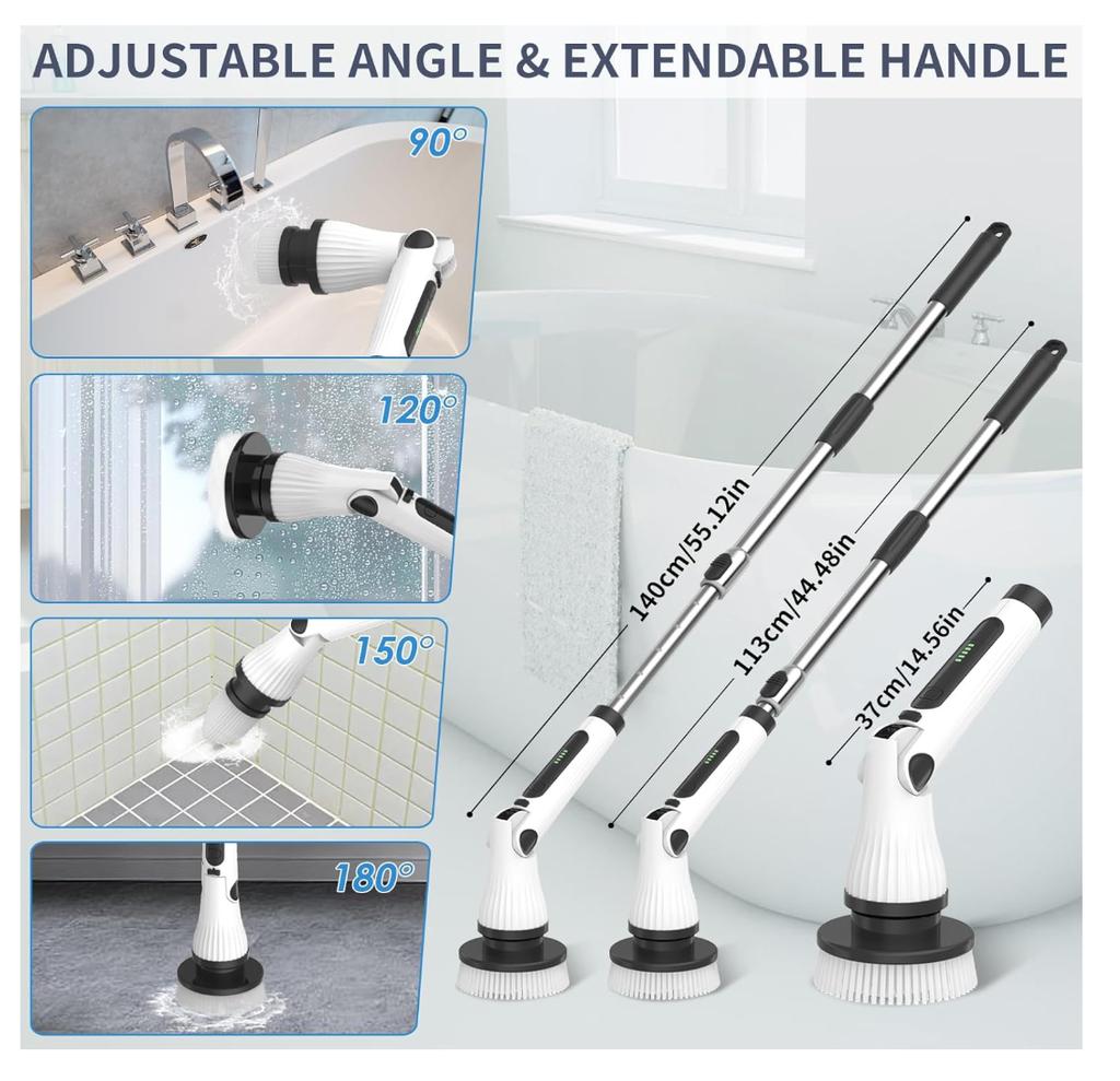 Wireless Electric for Spin Scrubber Cordless Bathroom Cleaning Brush for Shower Bathtub Home Use Metal/Cleans for Floor