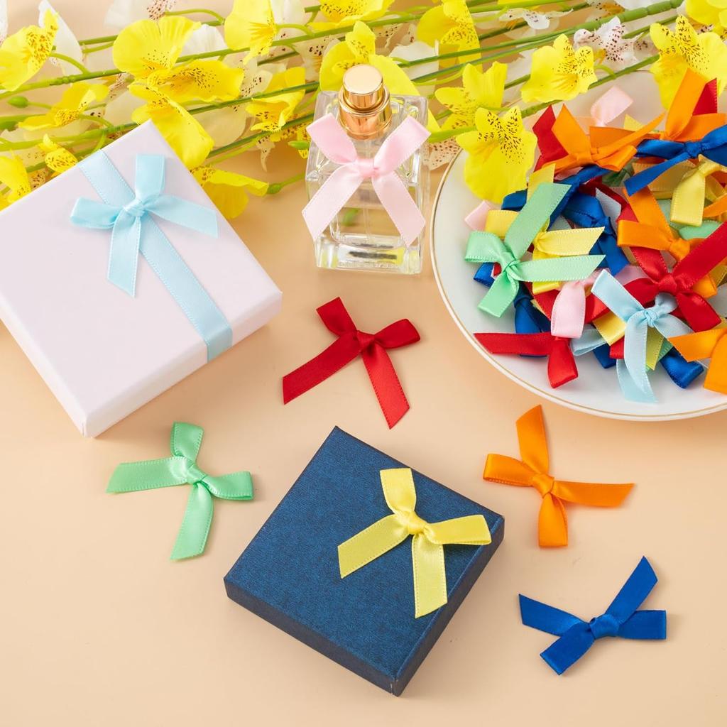 Colorful Mini Bows for Crafts, 1.5*2 Inch Satin Ribbon Small Bows for Crafting Decor, Fabric Tiny Bow for Clothes Ornament