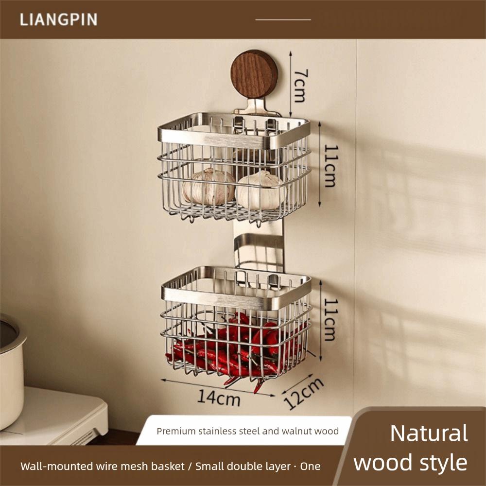 Stainless Steel Kitchen Wall Hanging Rack Walnut Hanging Onion Storage Box  Fruit