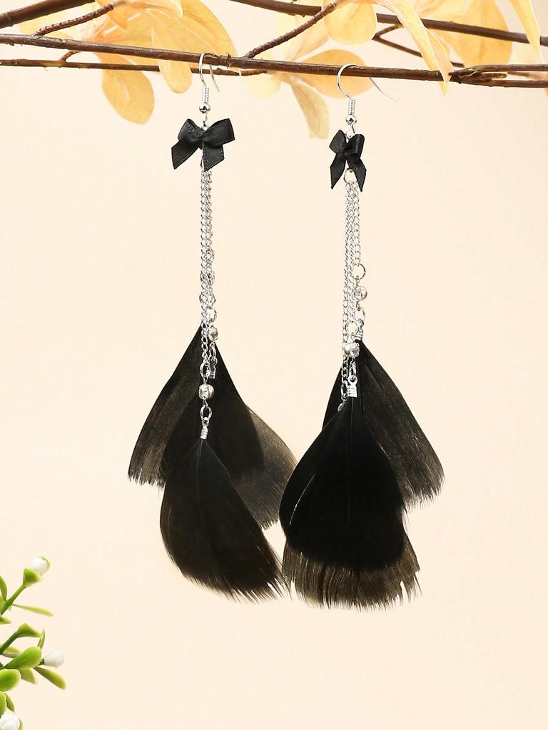 Bohemian Long Tassel Earrings BOHO Colorful Feather Pendant Seaside Holiday Style Zircon Classic Earrings