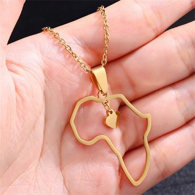 Hollow Heart-Shaped Love Titanium Steel African Map Necklace Temperament Ethnic Style Jewelry