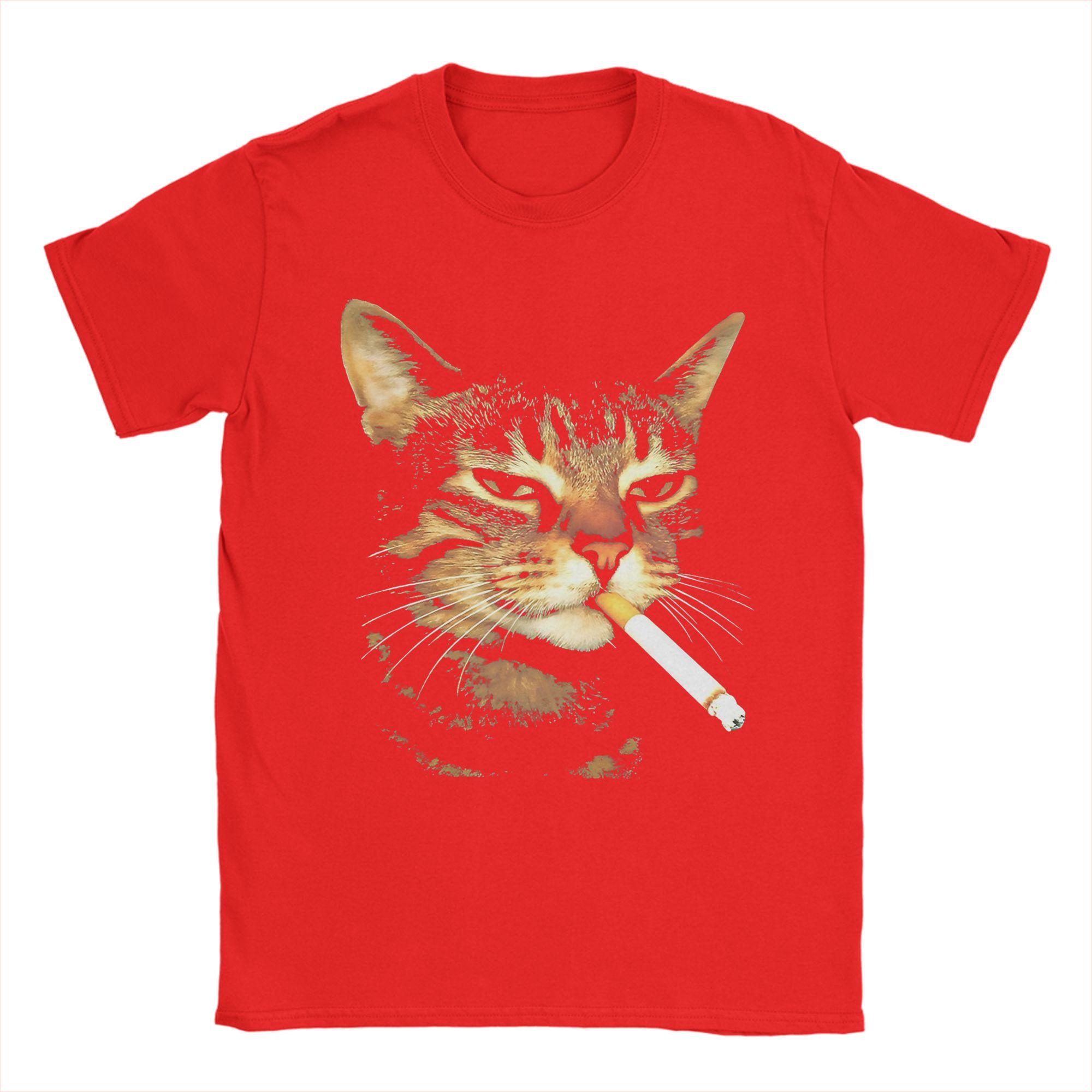 

Mens TShirts Smoking Cat With Cool Attitude And Moody Expression Vintage Pure Cotton Tees T Shirts Crewneck Clothing Gift S