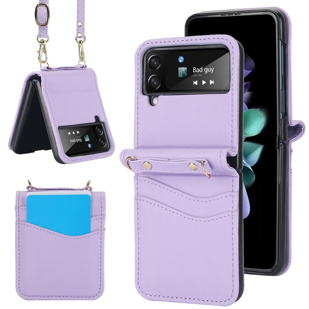Crossbody Cards Solt Wallet Leather Case For Samsung Galaxy Z Flip 6 5 4 3 5G Flip5 Flip4 Slim Bag Long Lanyard Holder Cover