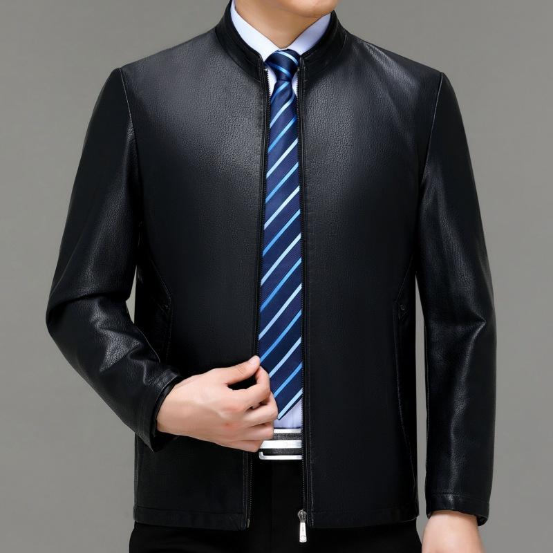 Autumn and Winter Men's Leather Jackets, Genuine Leather Jackets, Middle-aged Dad's Sheepskin Loose Stand-up Collar Plus Velvet Jackets