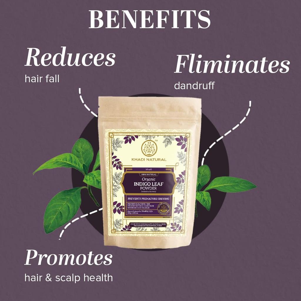 Khadi Natural Indigo Leaf Organic Powder 100gm | Natural Hair Color Booster for Grey Coverage and Hair Conditioning