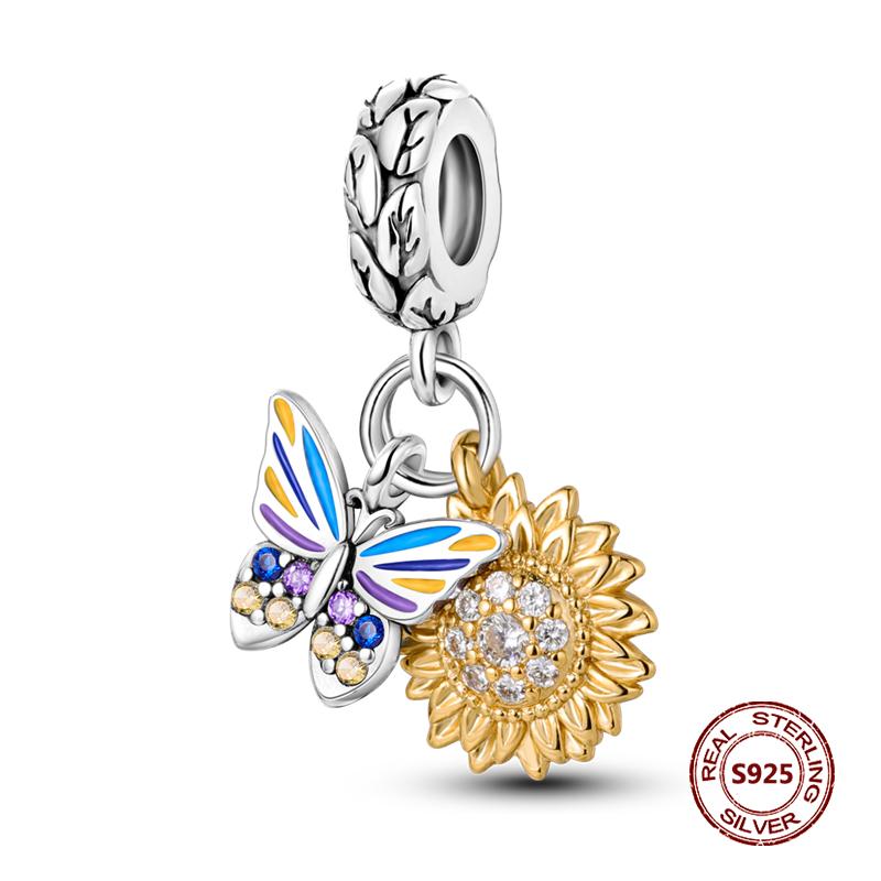 Copper Yellow Series Fashion Gold Sunflower Heart Charm Beads Fit Original Bracelet Party Diy Jewelry Gift