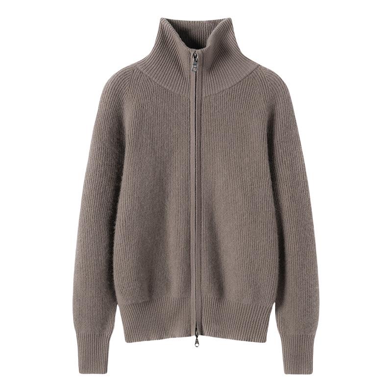 Lekasha Cashmere 2026 Stand-up Collar Women's Double Zipper Cardigan Coat