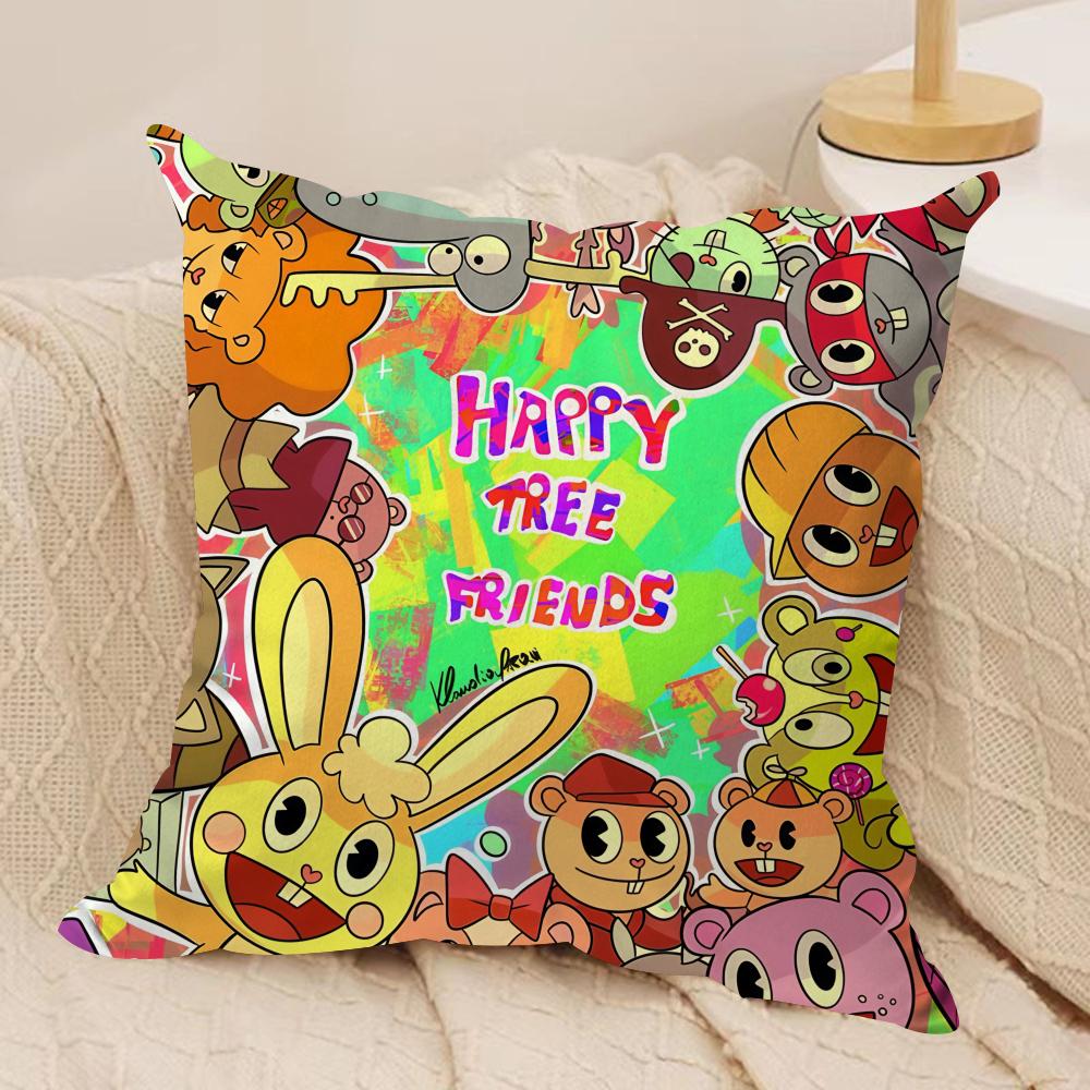 Cartoon Happy T-Tree Friends Cushion Cover Silky Short Plush Invisible Zipper Dustproof Sofa Pillow Case For Home Decor