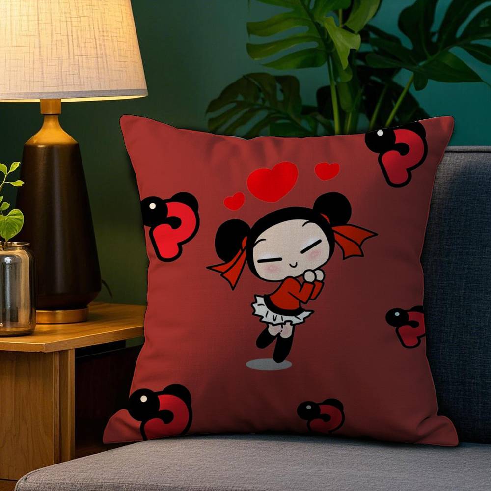 Kawaii P-Pucca Anime Pillow Case Plush Fabric Soft Double Sided Print Sofa Cushion Cover Throw Pillow Covers