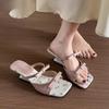 Women Slippers Bow Heeled Sandals Dress Chunky Shoes Summer Sexy 2025 Sexy Designer Woman Pumps Luxury Mujer De Zapatos