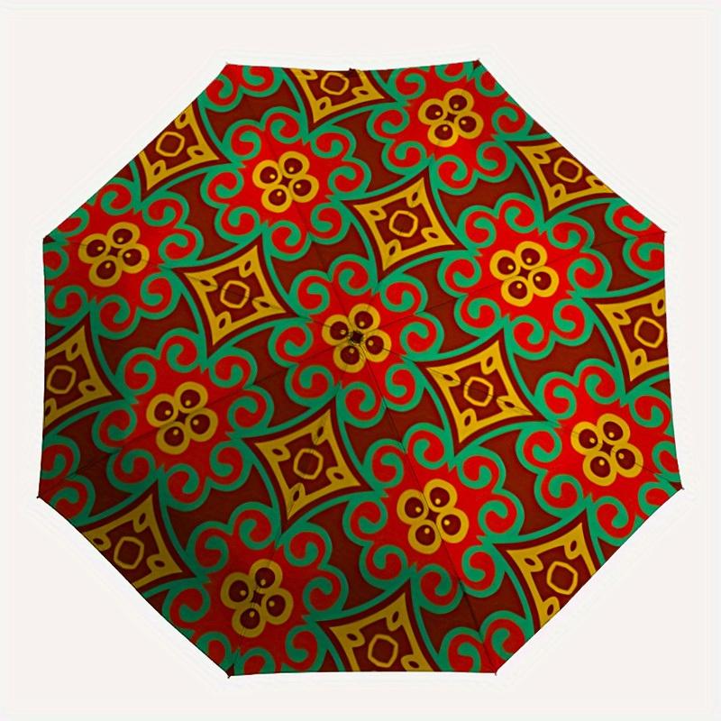 

1pc Ethnic Pattern Umbrella - 8-Rib Automatic Open/Close, Fashionable Compact Umbrella for Outdoor Adventures yy250813176