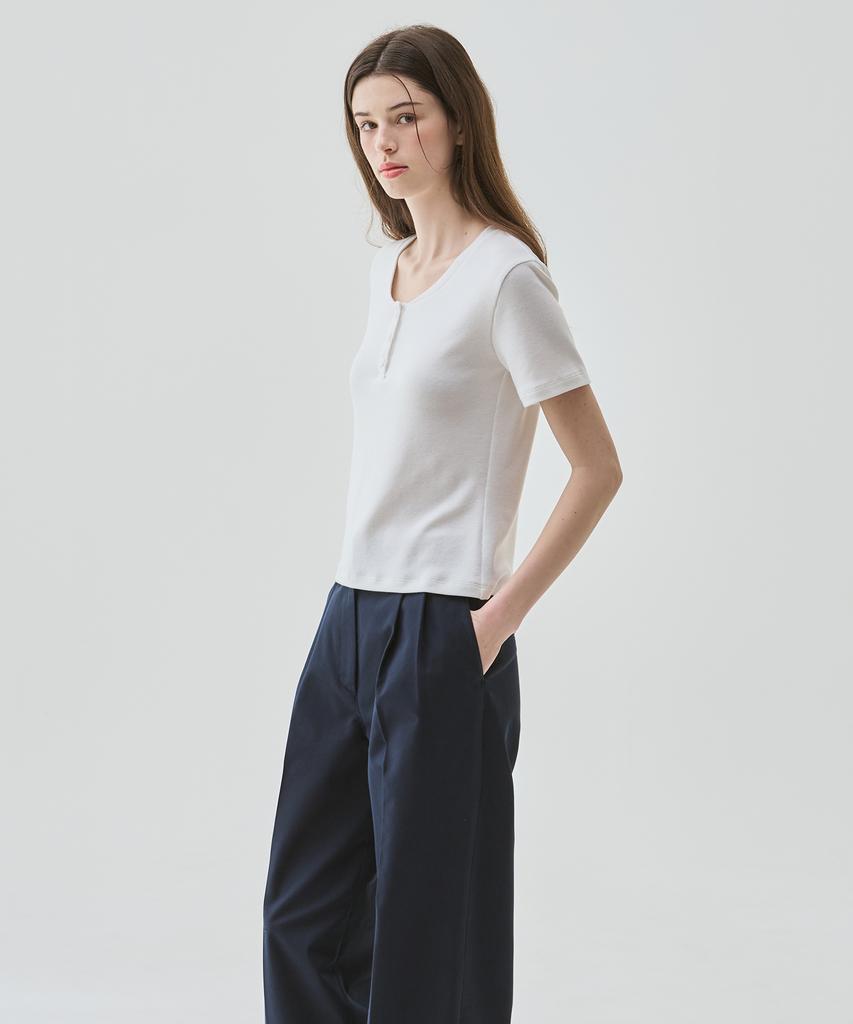 Deuloupisumeon Bay Henley Neck Short Sleeve T-Shirt [White]