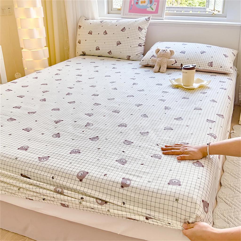 Little Bear Cute Microfiber Cartoon Bedding Set Single Fitted Sheet Set 2 Pcs,Includes 1 Fitted Sheet and 1 Pillowcases 75*50cm