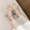 Summer Bow Open Toe Fashion Versatile Pearl One Strap Square Heel Shoes Women's Square Toe Non-Slip Sandals