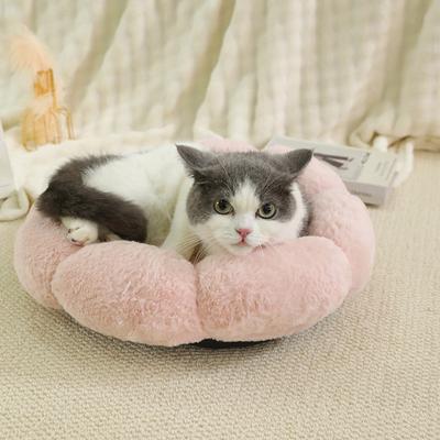 Cuib rotund de flori pentru animale de companie, cuib cald de pluș pentru pisici, cuib universal pentru câini, iarnă