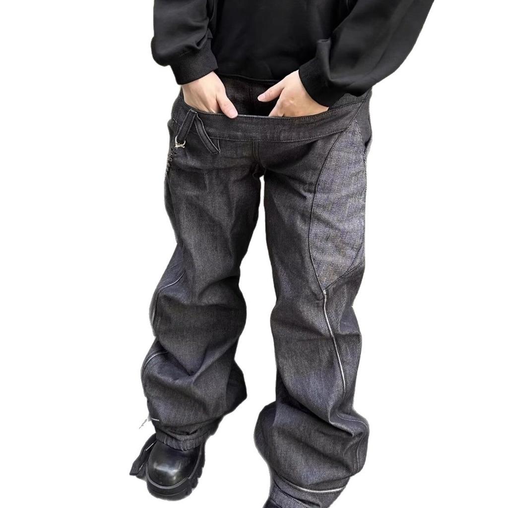 American retro washed old c jeans men's high street slightly pulled machete vibe thin black pants