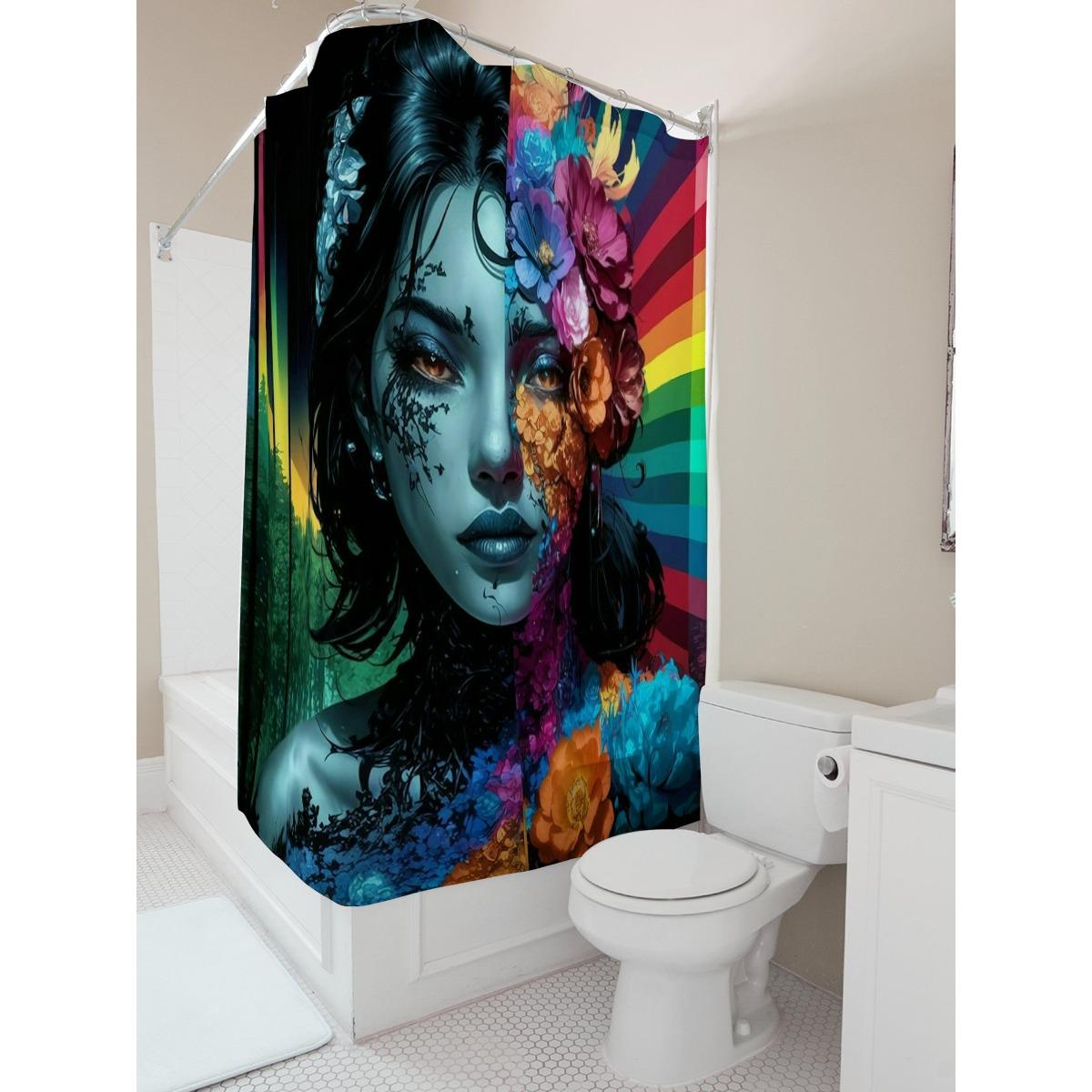 

Colorful Dual-Faced Woman Waterproof Shower Curtain W60H190(CM)-1 Pcs