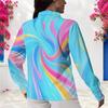 Women Plus Size Collared Long Sleeve Colorful Swirl Print Button Front Shirt