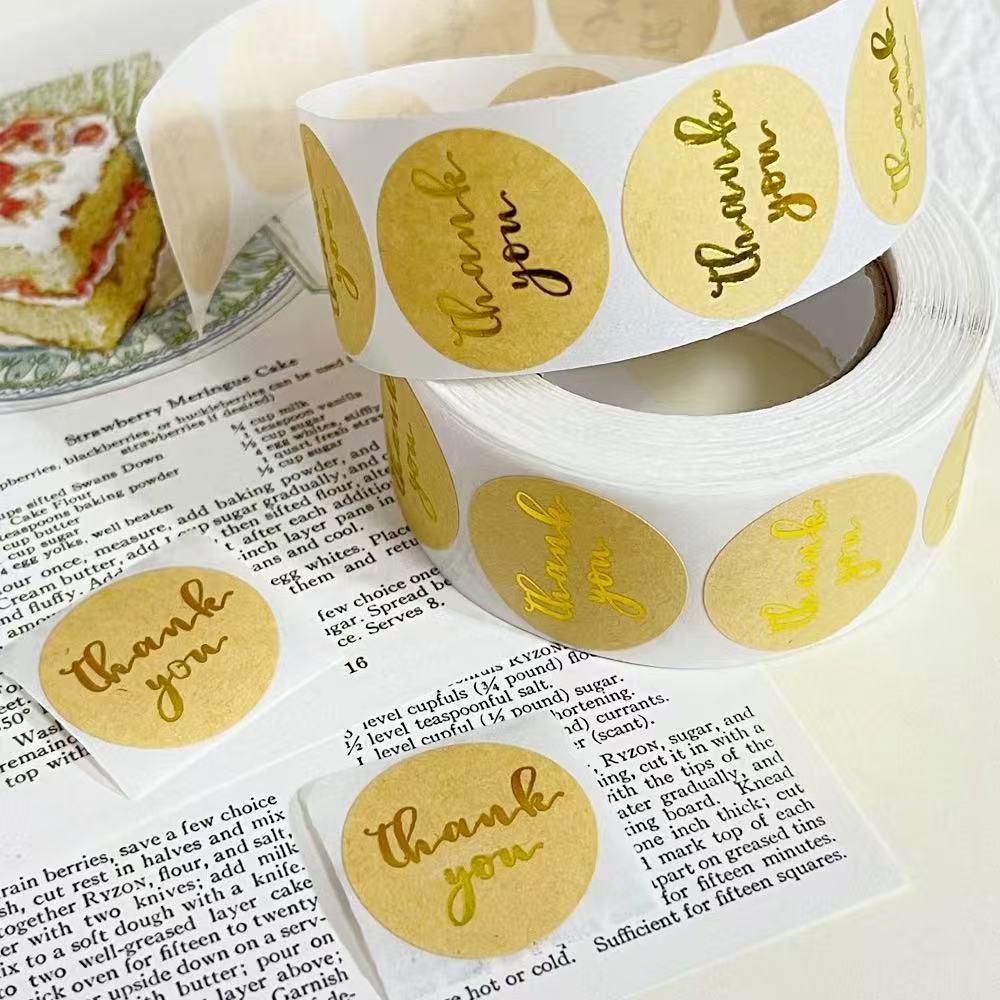 500 Gold Foil Thank You Stickers, Gift Packaging Seals, Handmade Baking Labels, Envelope Decorations (Roll of 500 Sheets).