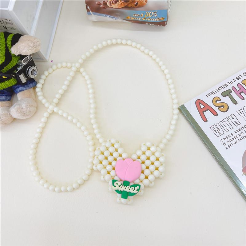 Mini Bolsa Tiracolo de Coração de Pérola Para Crianças Estilosa E Adorável Design Floral Para Meninas