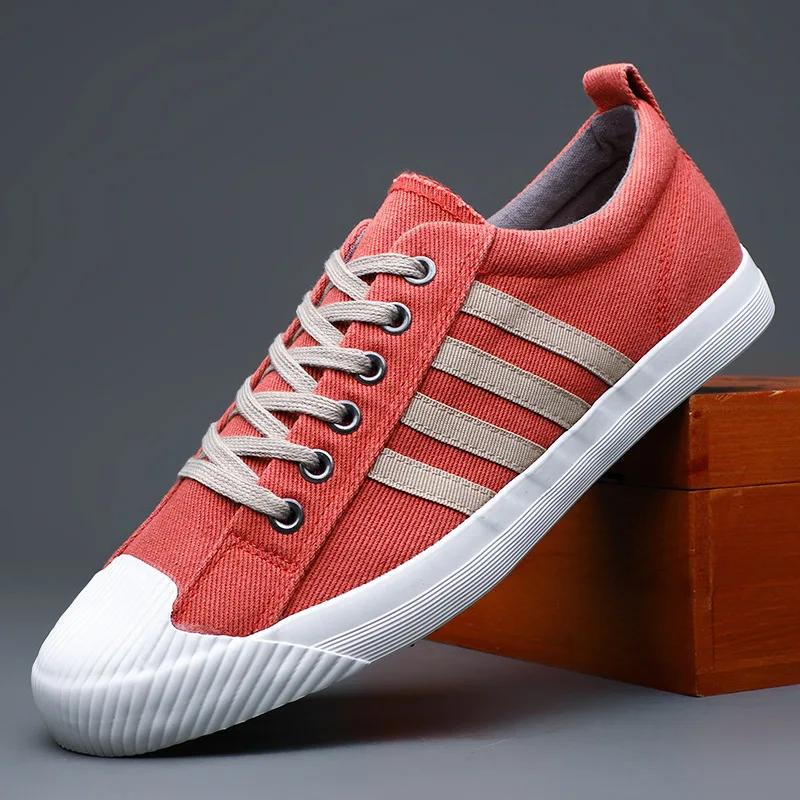 New Shoes for Men Canvas Casual Shoes Spring Summer Striped Flat Skateboard Shoes Youth Lace-up Sneakers