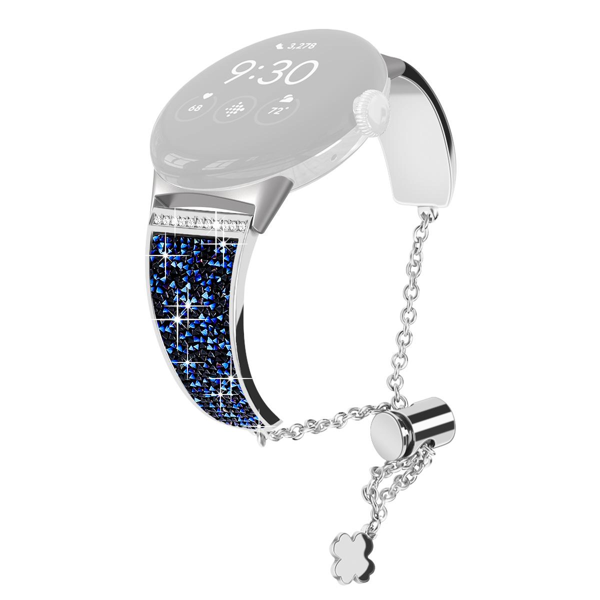 

For Google Pixel Watch 3 41mm/Watch 2/Pixel Watch Rhinestone Decor Bling Metal Chain Band Replacement Bracelet Watch Strap Blue