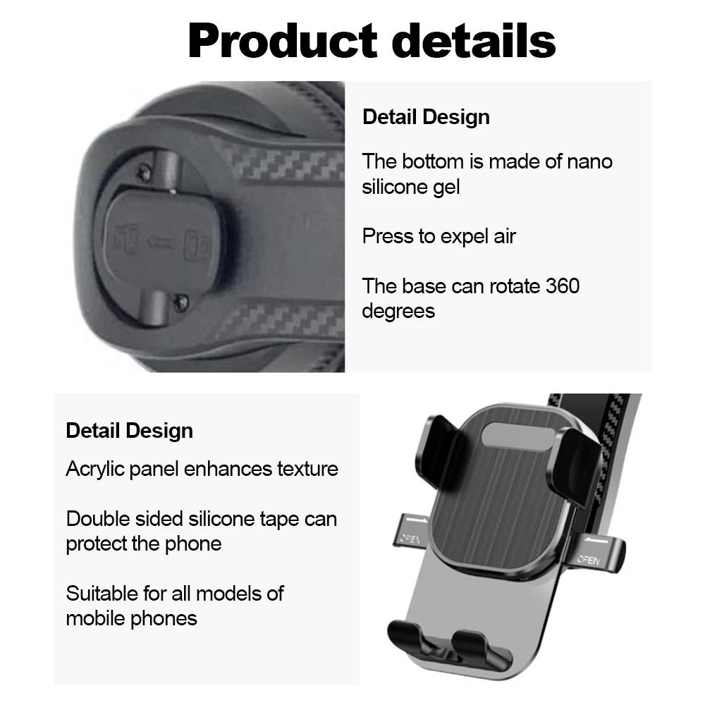 Car Dashboard Phone Bracket Universal Auto Cellphone Stand GPS Navigation 360 Degree Rotation Adjustable Holder with Suction Cup