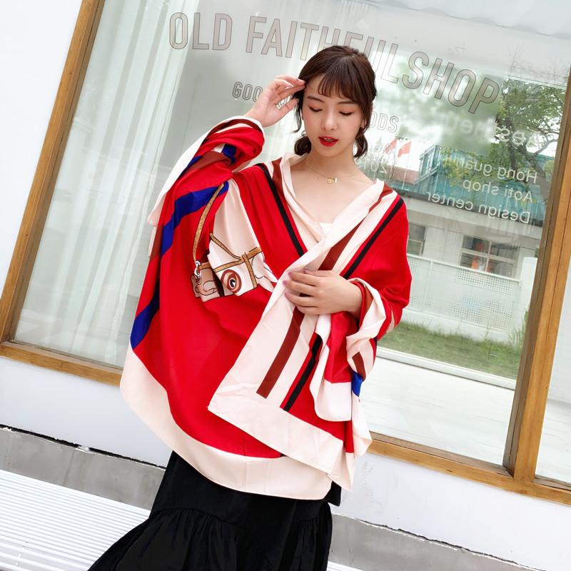 Summer Sunscreen Shiawl Kerchief Fashion Sailboat Small Hijab Scarf Print Shawls Popular Sunscreen Silk Scarves Headcloth