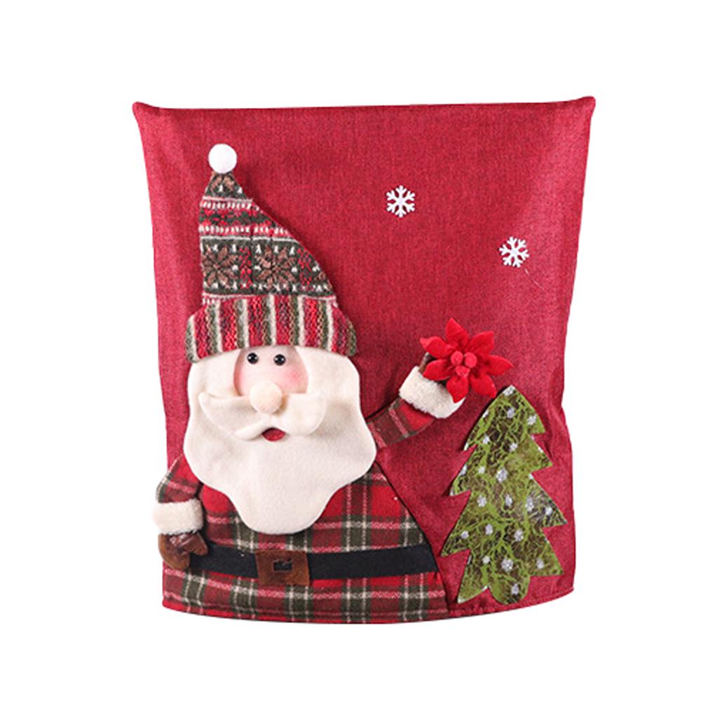 Chair Cover Red Plaid Snowman Santa Chair Back Cover Eco Friendly Linen Chair Backrest Cover Christmas Decoration